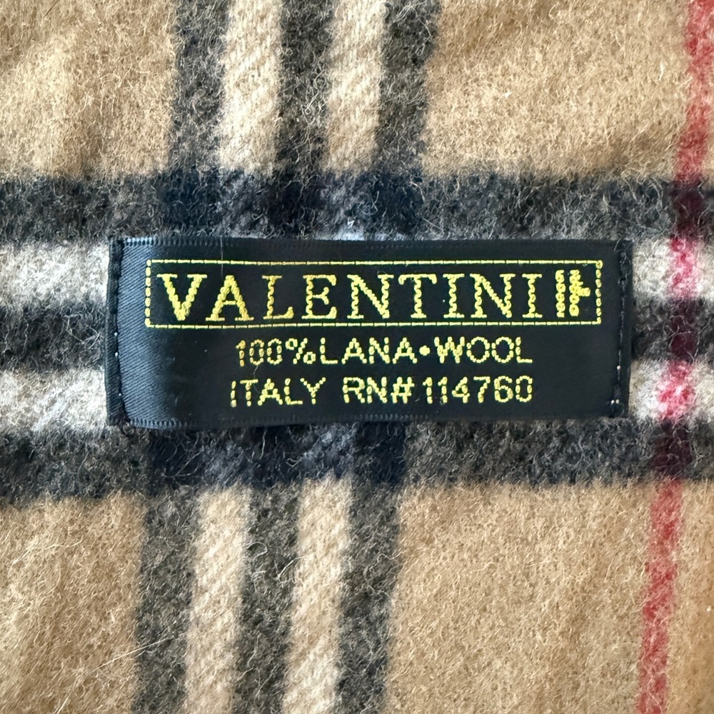 Valentini Plaid Wool Scarf Tan, Red & Black. 100% Lana Wool. Made in Italy. - Picture 5 of 6